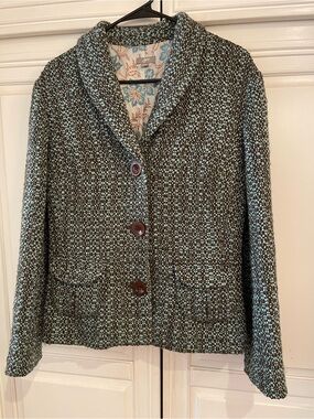 J Jill Wool-Blend Shawl Collar Tweed Jacket - Mint & Black